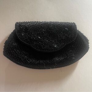 Vtg Black Beaded & Satin Evening Coin or Eyeglass Case with Snap Closure…